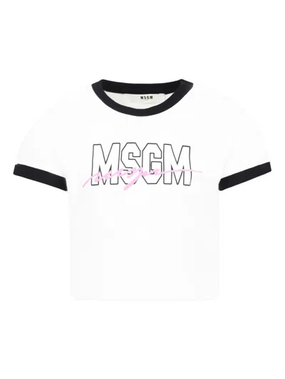 Msgm Kids' Logo-print T-shirt In White