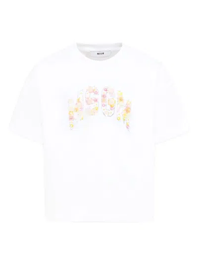 Msgm Kids' Logo-print T-shirt In White