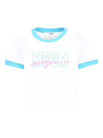 Msgm Kids' Logo-print T-shirt In White