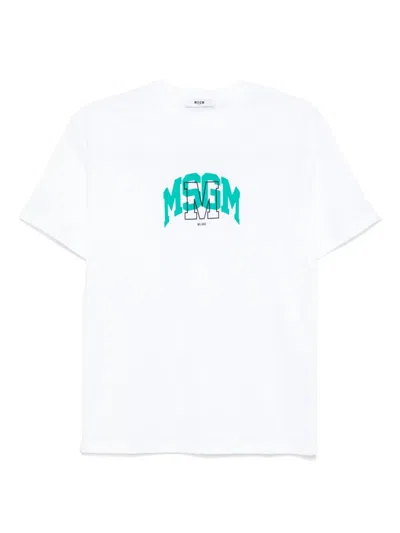Msgm Kids' Logo-print T-shirt In White
