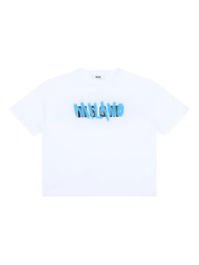 Msgm Kids' Logo-print T-shirt In White