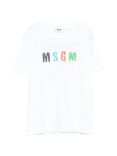 Msgm Kids' Logo-print T-shirt In White