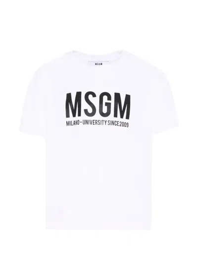 Msgm Kids' Logo-print T-shirt In White