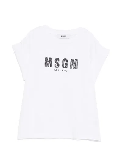 Msgm Kids' Logo-print T-shirt In White