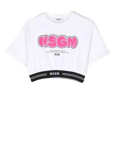 Msgm Kids' Logo-print T-shirt In White
