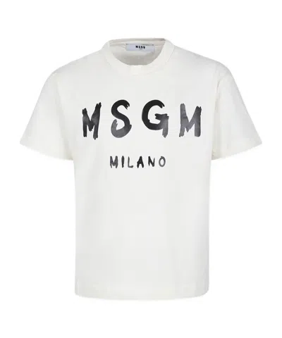 Msgm Kids' Logo-print T-shirt In White