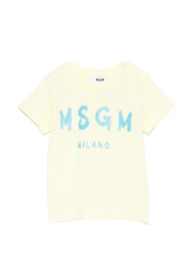 Msgm Babies' Logo-print T-shirt In Yellow