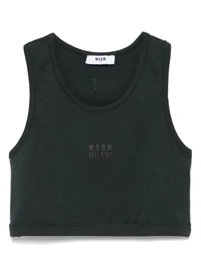 Msgm Kids' Logo-print Tank Top In Black