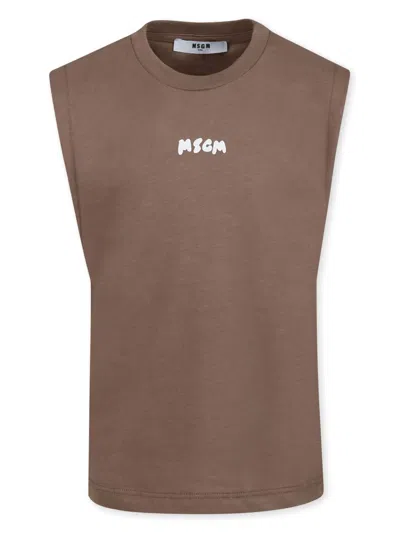 Msgm Kids' Logo-print Tank Top In Brown
