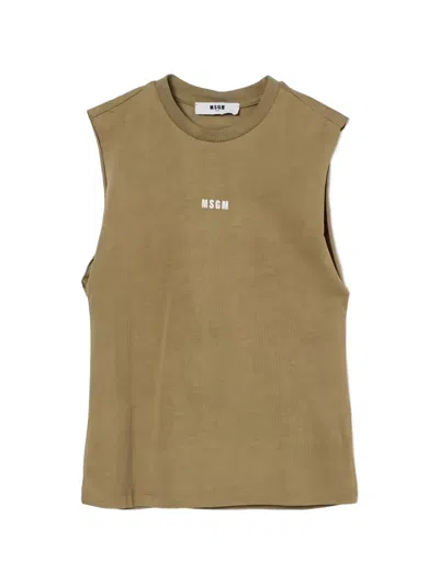 Msgm Kids' Logo-print Tank Top In Brown