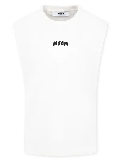 Msgm Kids' Logo-print Tank Top In White