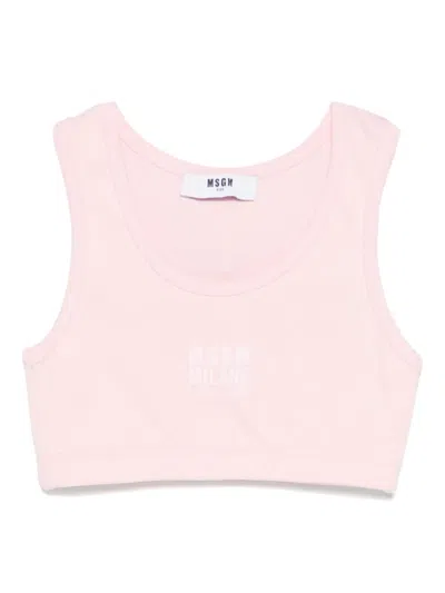Msgm Kids' Logo-print Top In Pink
