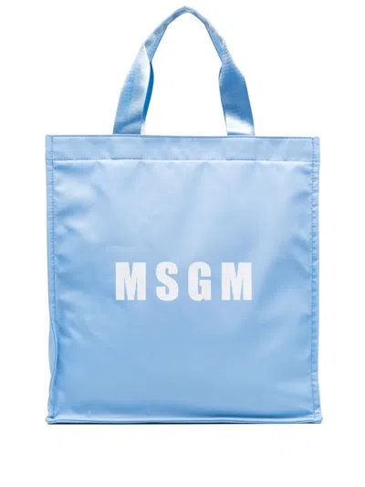 Msgm Logo-print Tote Bag In Blue