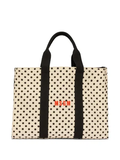 Msgm Logo-print Tote Bag In Neutral