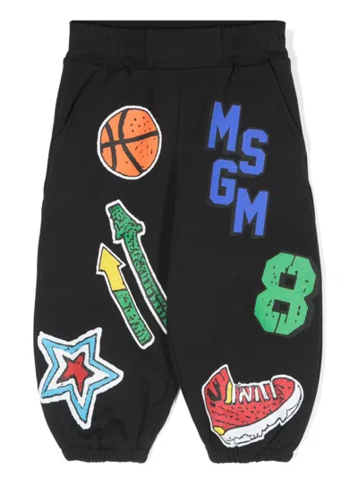 Msgm Babies' Logo-print Track Pants In 黑色