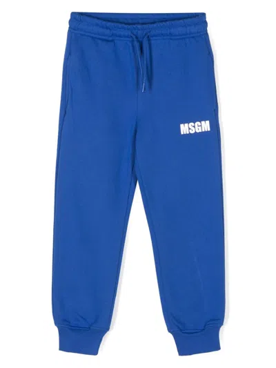 Msgm Kids' Logo-print Track Pants In Royal
