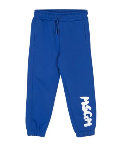 Msgm Kids' Logo-print Track Pants In Blue