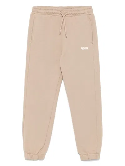 Msgm Kids' Logo-print Track Pants In Neutrals