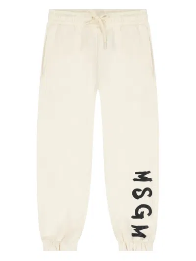 Msgm Kids' Logo-print Track Pants In Neutral