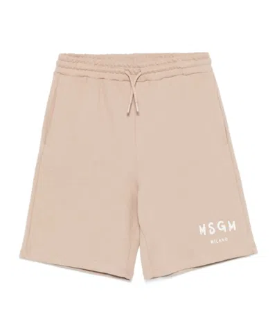 Msgm Logo-print Track Shorts In Almond Beige