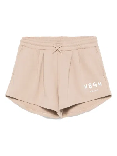 Msgm Kids' Logo-print Track Shorts In Neutrals