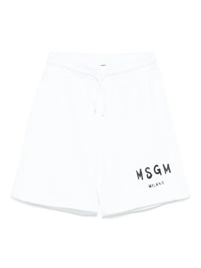 Msgm Kids' Logo-print Track Shorts In White