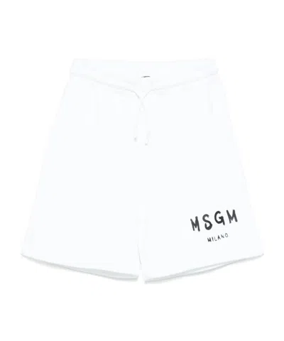 Msgm Logo-print Track Shorts In White