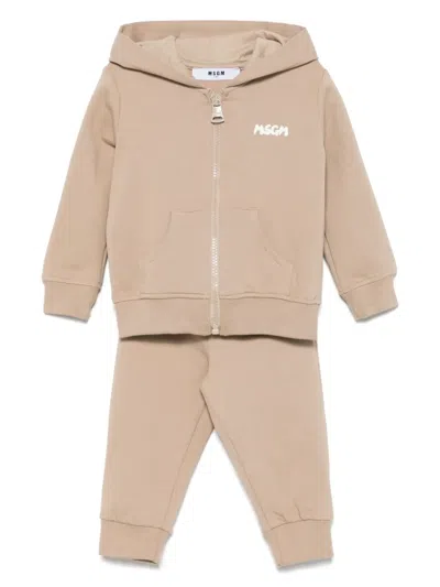 Msgm Babies' Logo-print Tracksuit In Neutrals