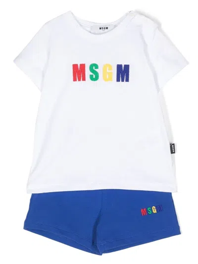 Msgm Babies' Logo-print Two-piece Set In White