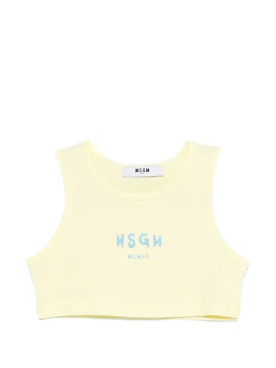 Msgm Kids' Logo-print Vest In Yellow