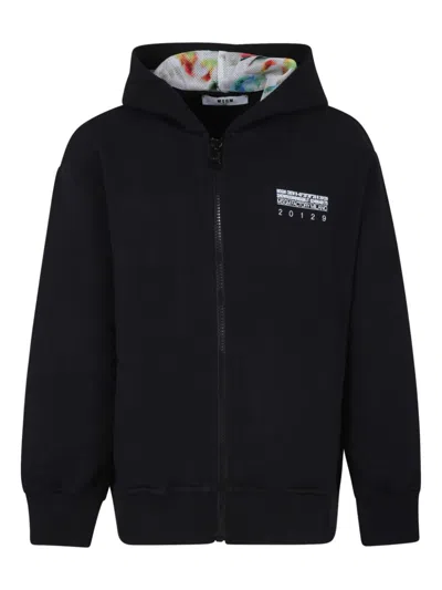 Msgm Kids' Logo-print Zip-up Hoodie In Schwarz