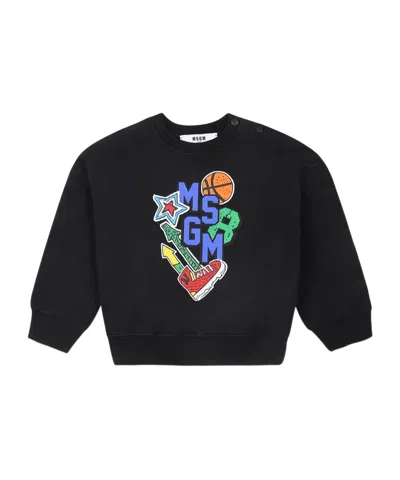 Msgm Logo-printed Buttoned Shoulder Sweatshirt In Black