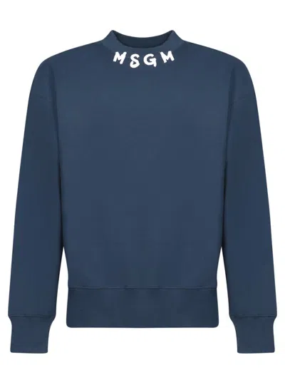 Msgm Logo Blue Crewneck Sweatshirt