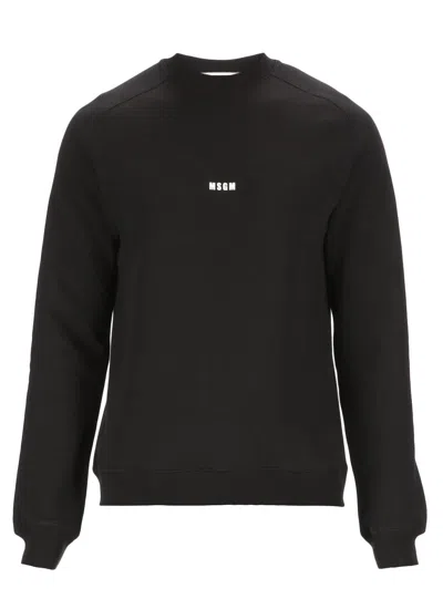 Msgm Logo Printed Crewneck Sweatshirt In Nero