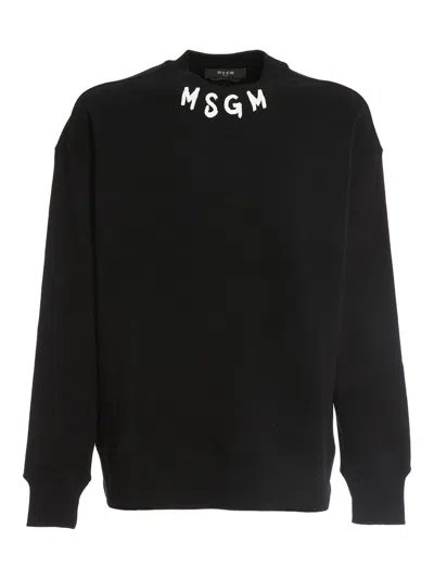 Msgm Logo Printed Crewneck Sweatshirt In Nero