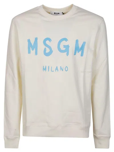 Msgm Logo Printed Crewneck Sweatshirt In Off-white