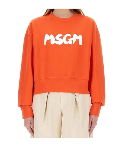 Msgm Logo Printed Crewneck Sweatshirt In Red