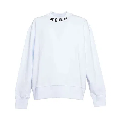 Msgm Logo Printed Crewneck Sweatshirt In White