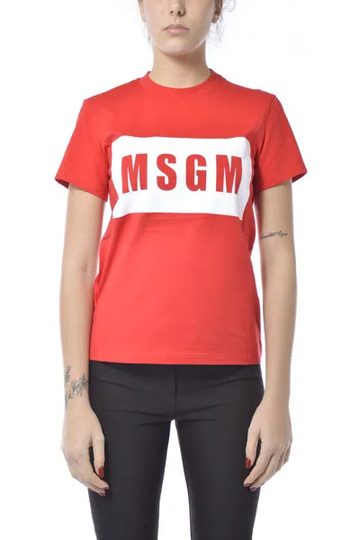 Msgm Logo Printed Crewneck T-shirt In Red