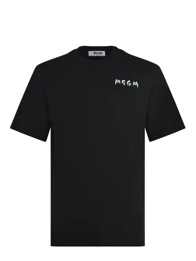 Msgm Logo Printed Crewneck T-shirt In Black