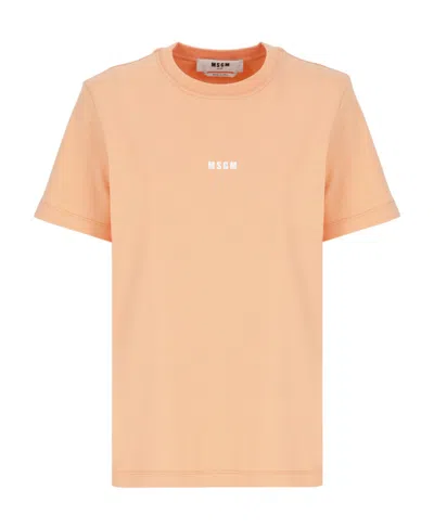 Msgm Logo Printed Crewneck T-shirt In Nude