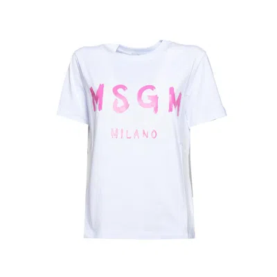 Msgm Logo-printed Crewneck T-shirt In Optical White