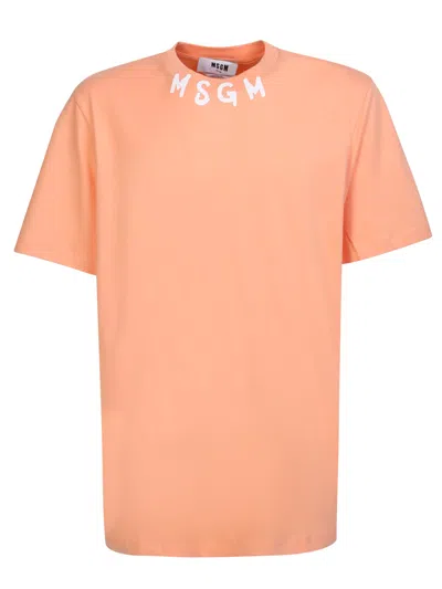 Msgm Logo Printed Crewneck T-shirt In Orange