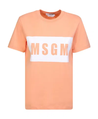 Msgm Contrasting Logo Orange T-shirt