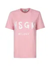 Msgm Jersey T-shirt With Brushstroke Printed Logo In Rosa/bianco