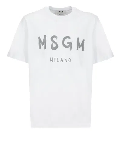 Msgm Logo Printed Crewneck T-shirt In White
