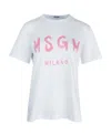 Msgm Jersey T-shirt With Brushstroke Printed Logo In White