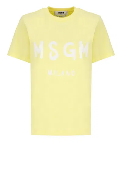 Msgm Logo Printed Crewneck T In Yellow