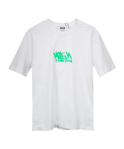 Msgm Logo Printed Crewneck T-shirt In White