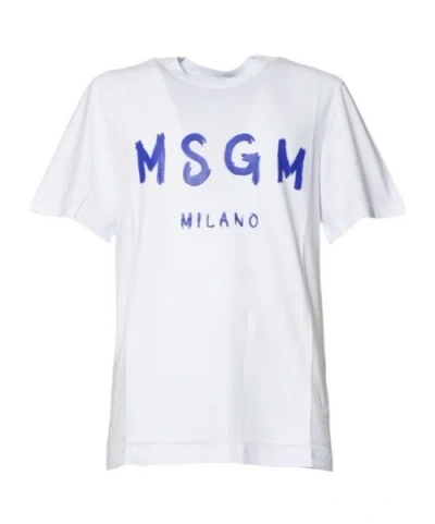 Msgm Logo Printed Crewneck T-shirt In White